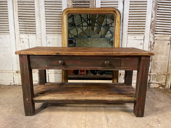 antique french florists work/dining kitchen island table circa 1900