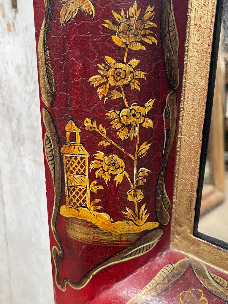 beautiful gilt painted red lacquered chinoiserie toleware georgian pier mirror fabulous patination /oxidation to paintwork