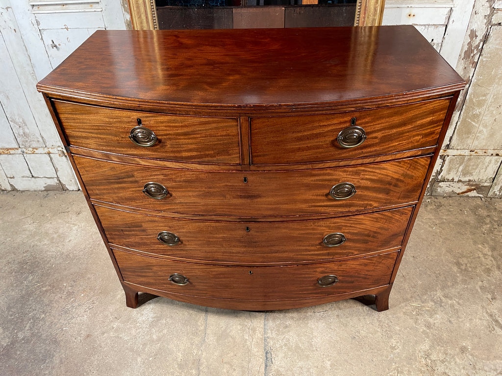 an exceptional regency flame mahogany bow front chest of drawers circa 1830