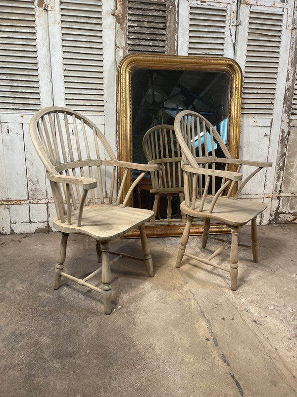 refectory farmhouse bleached oak kitchen windsor carver armchairs