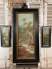 early antique triptych painting artworks reverse glass painted exotic birds in ebonised gilt frames circa 1880