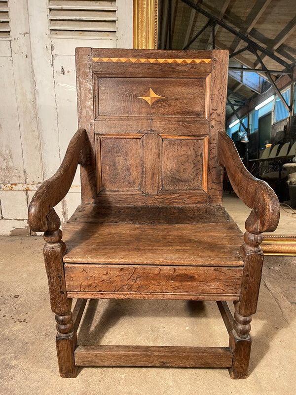 rare antique charles ii pollard oak provincial lancashire hall chair circa 1660