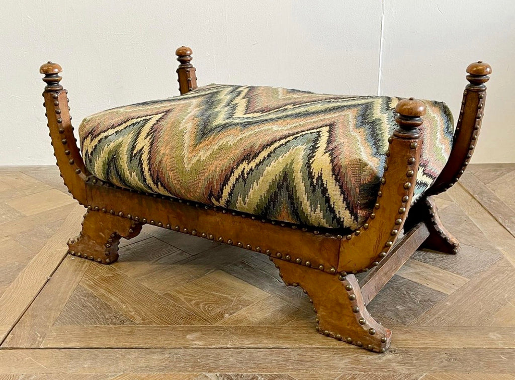 antique art deco walnut leather gillows stool by paul follot