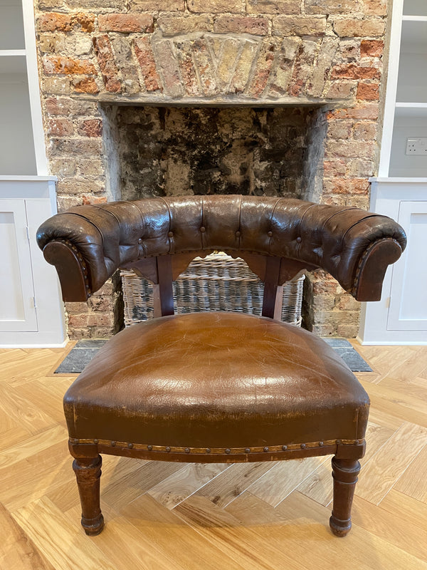 antique leather tub library chair