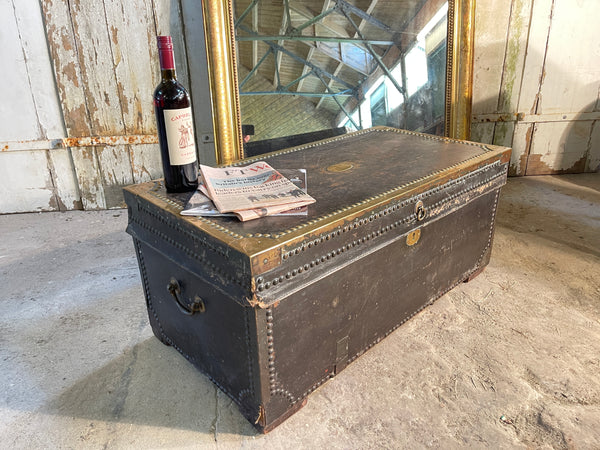 antique georgian military leather bound camphor wood trunk chest