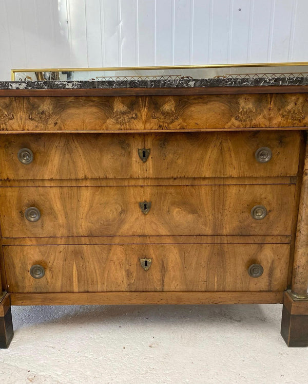 exceptional antique burr walnut marble french empire commode chest drawers circa 1810