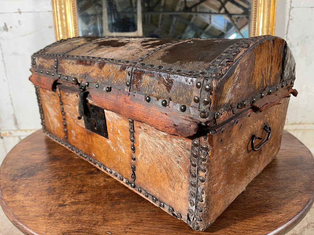 early antique georgian brass studded leather bound ladies travel chest circa 1750