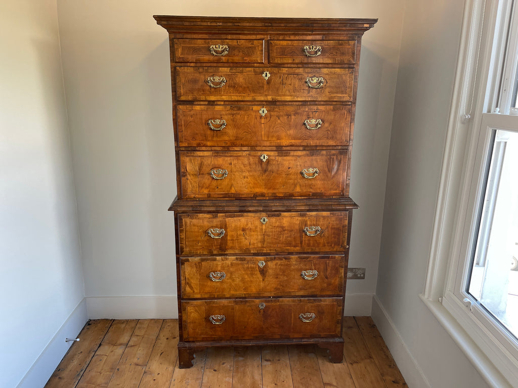 antique georgian walnut tall boy chest drawers