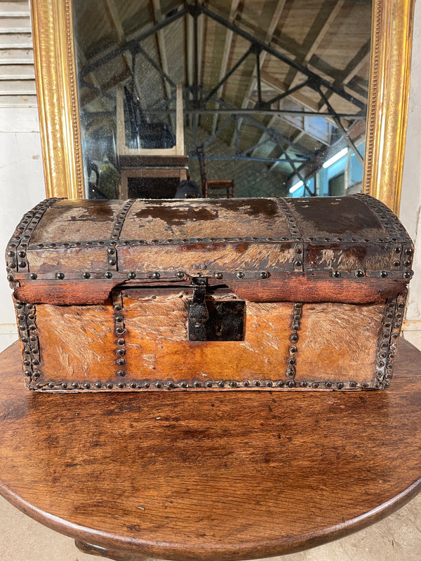 early antique georgian brass studded leather bound ladies travel chest circa 1750