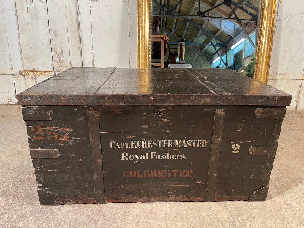 antique military royal fusiliers ammunition trunk coffee table circa 1900