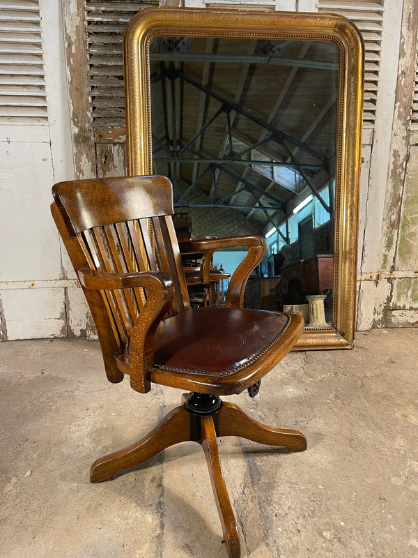 antique oak captains leather desk chair