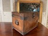 antique studded leather bound antique strong box chest trunk coffee table
