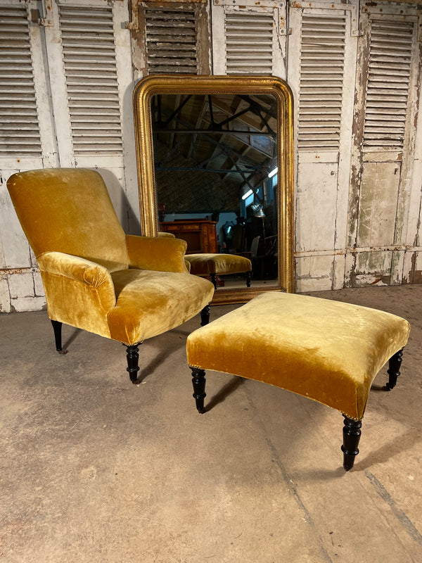 antique napoleon iii gold velvet french armchair with oversize matching footstool circa 1850