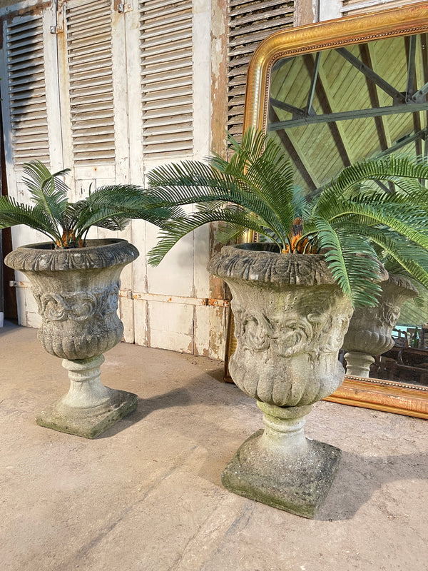 a pair of large architectural garden planters