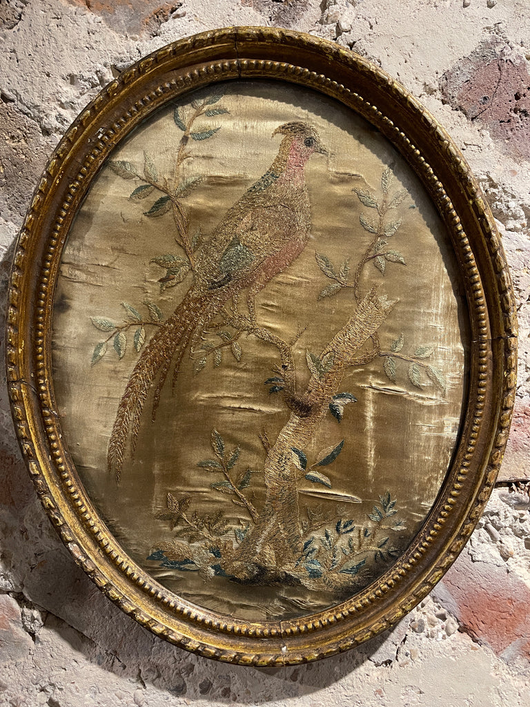 antique george ii regency silk work sampler exotic birds circa 1730