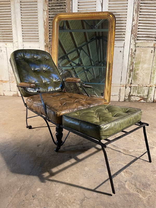 early antique military campaign leather chair