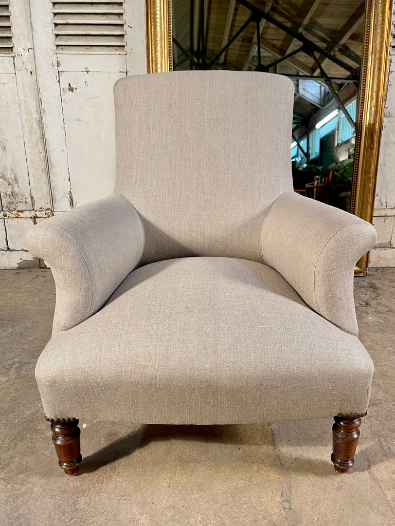 stunning antique napoleon iii french chaise armchair reupholstered in 12oz irish linen circa 1840