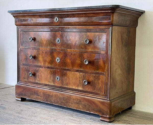 antique flame mahogany marble french louis philippe commode chest drawers circa 1830