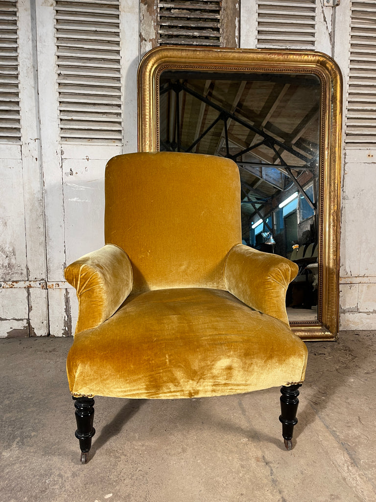 antique napoleon iii gold velvet french armchair with oversize matching footstool circa 1850
