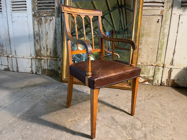 antique sheraton revival satin wood leather chair