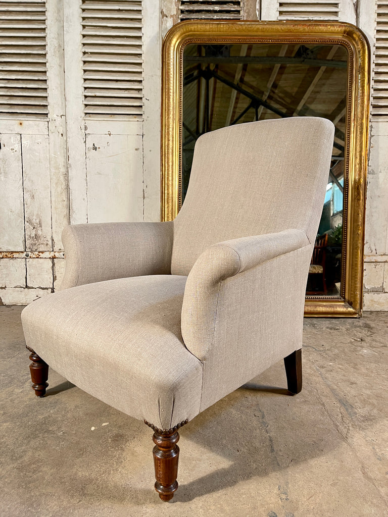 stunning antique napoleon iii french chaise armchair reupholstered in 12oz irish linen circa 1840