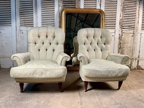 liberty of london country house mahogany armchair with howard & sons style ticking upholstery