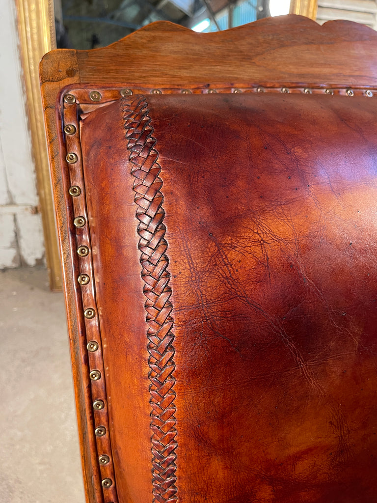 antique colonial teak & leather plantation chair circa 1890