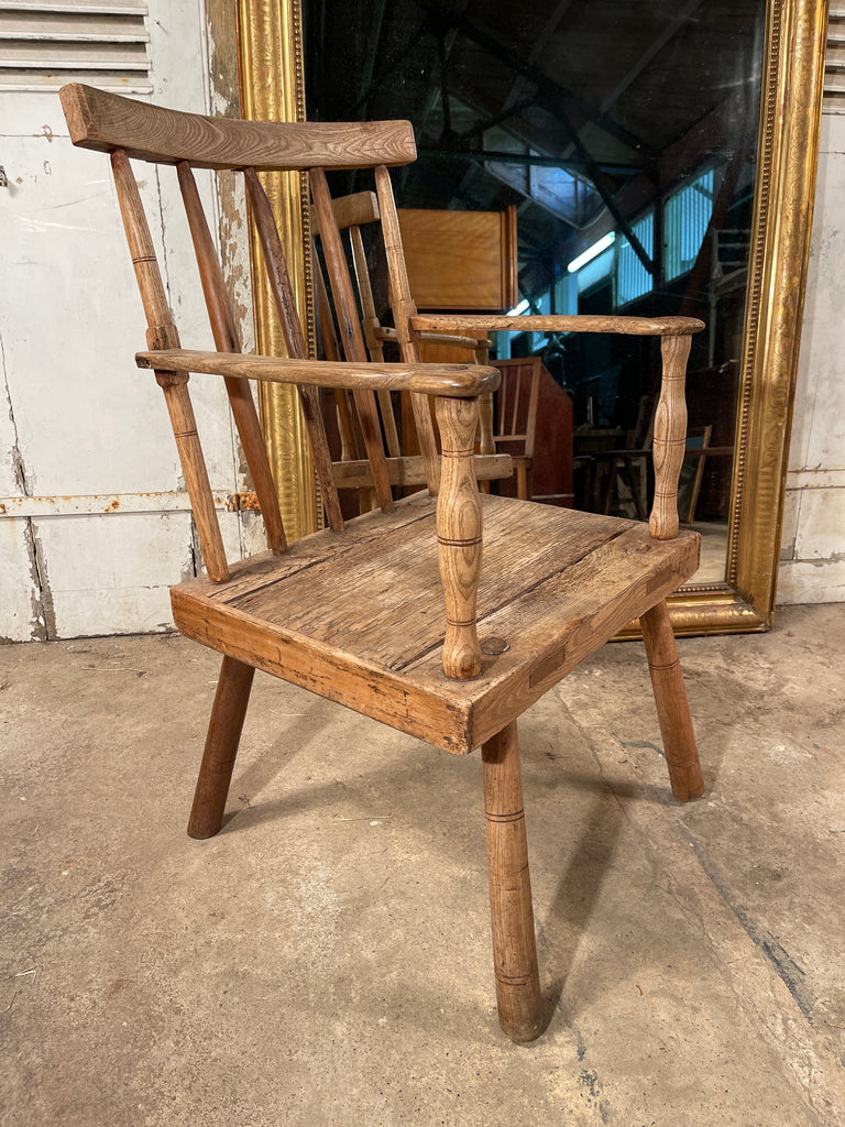 exceptional rare early antique irish hedge/famine stick back vernacular elbow chair circa 1830