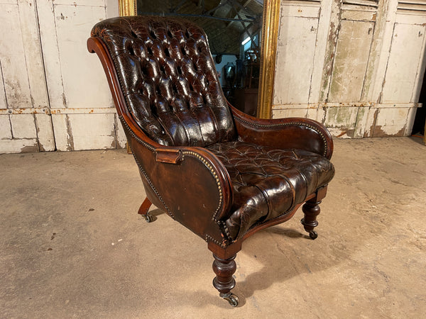antique english chesterfield leather library armchair club chair circa 1860