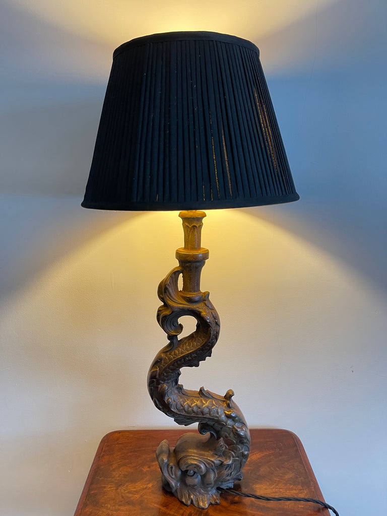 Exceptional Antique Cast Iron Dolphin Sofa Lamp Desk Light Circa