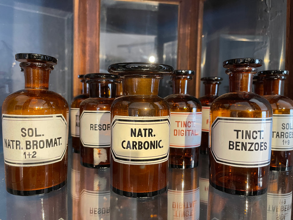 vintage chemists apothecary glass bottles