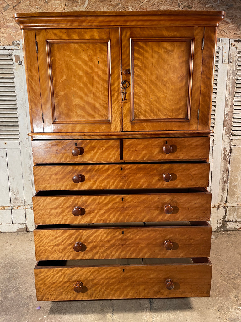 early rare antique satin birchwood heals & son victorian linen press/chest of drawers circa 1860 exceptional quality
