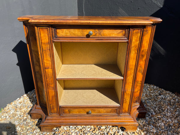 antique napoleon iii french burr walnut silk lined bookcase console table