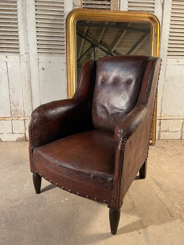 antique french leather club arm chair circa 1910