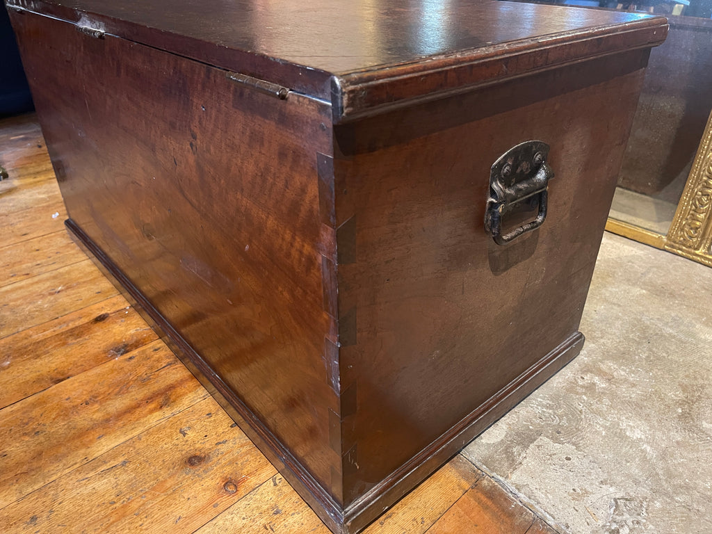 early antique mahogany military travelling chest/trunk coffee table