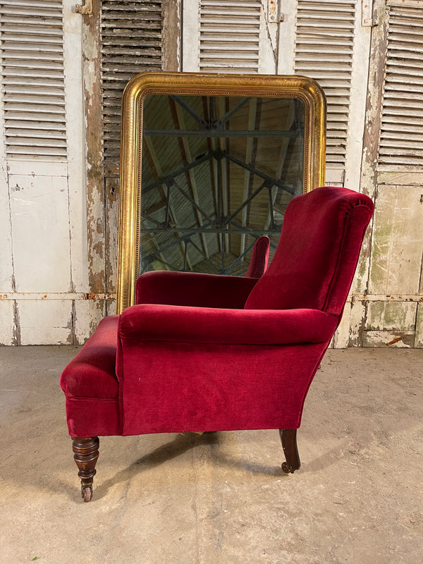 antique velvet library fireside armchair circa 1840