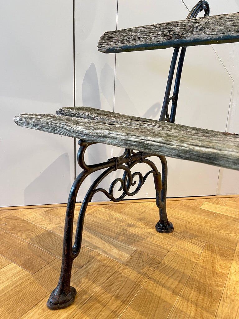 antique french arras style cast iron oak vineyard garden bench seat
