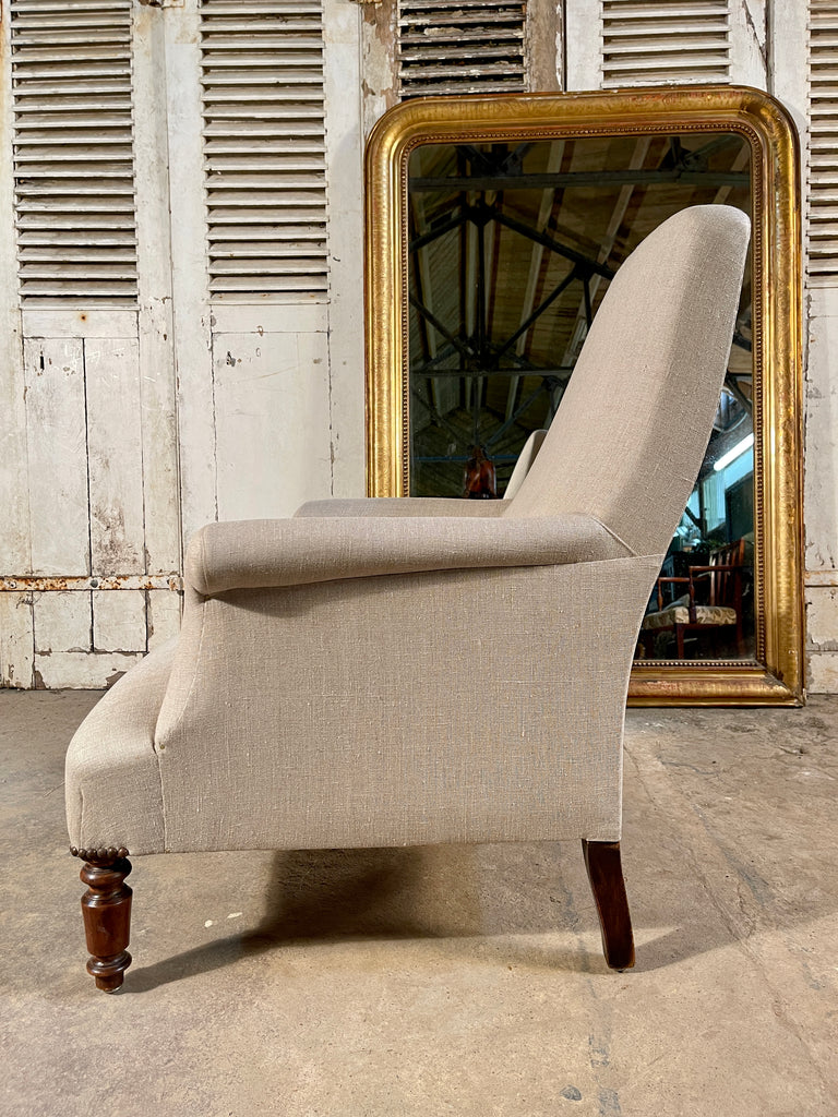 stunning antique napoleon iii french chaise armchair reupholstered in 12oz irish linen circa 1840