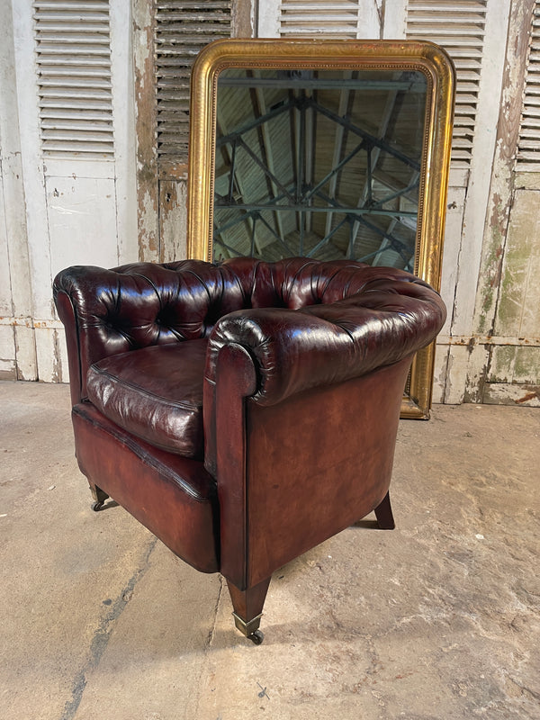 antique english leather chesterfield club armchair