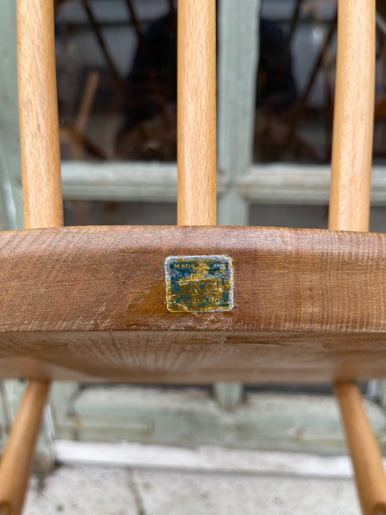rare original pair of ercol blue label elm cowhorn armchairs