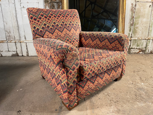 antique french club arm chair bargello upholstery