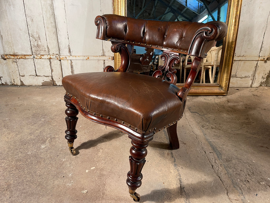 antique english leather country house  club elbow desk chair