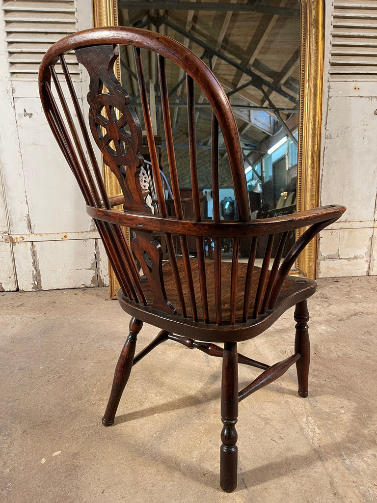 early antique elm & yew windsor elbow chair circa 1850
