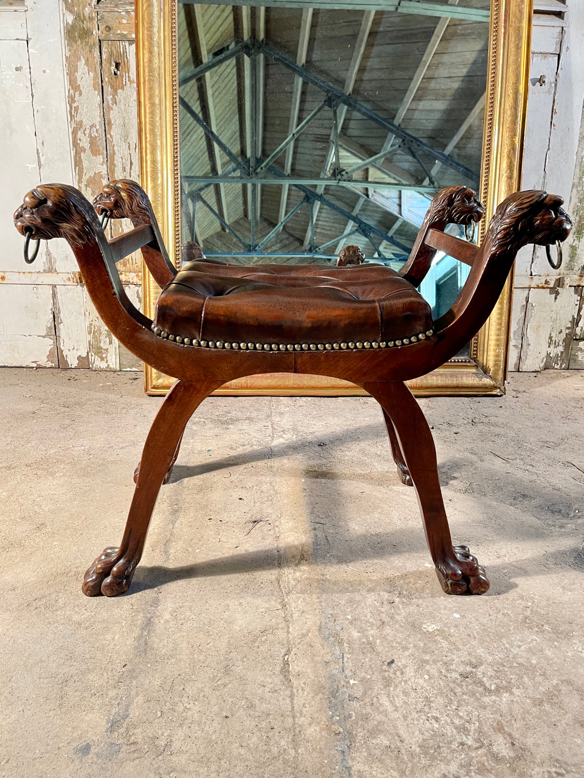 Rare First Empire Antique Walnut X Frame Curule Stool– Search
