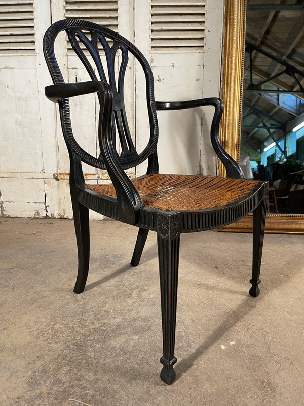 antique set of four sheraton ebonised cane dining elbow chairs circa 1790