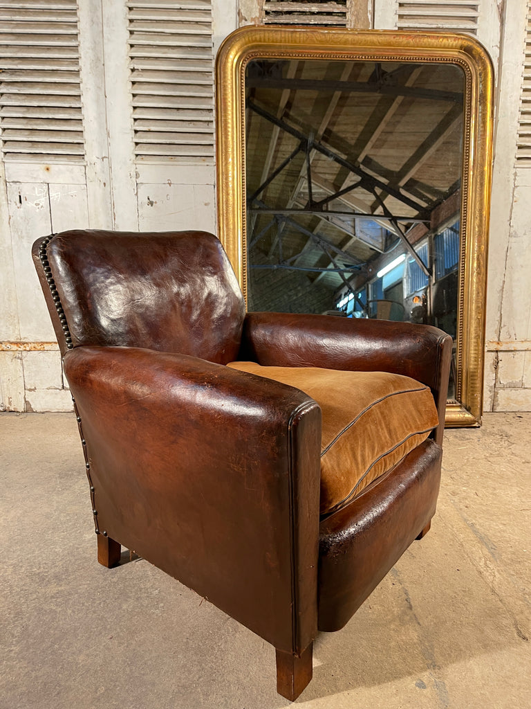 antique french leather club arm chair circa 1920