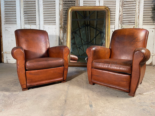 antique french leather club arm chair