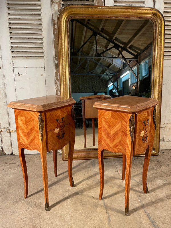 antique french kingwood bombe marquetry rosso verona marble bedside cabinet drawers