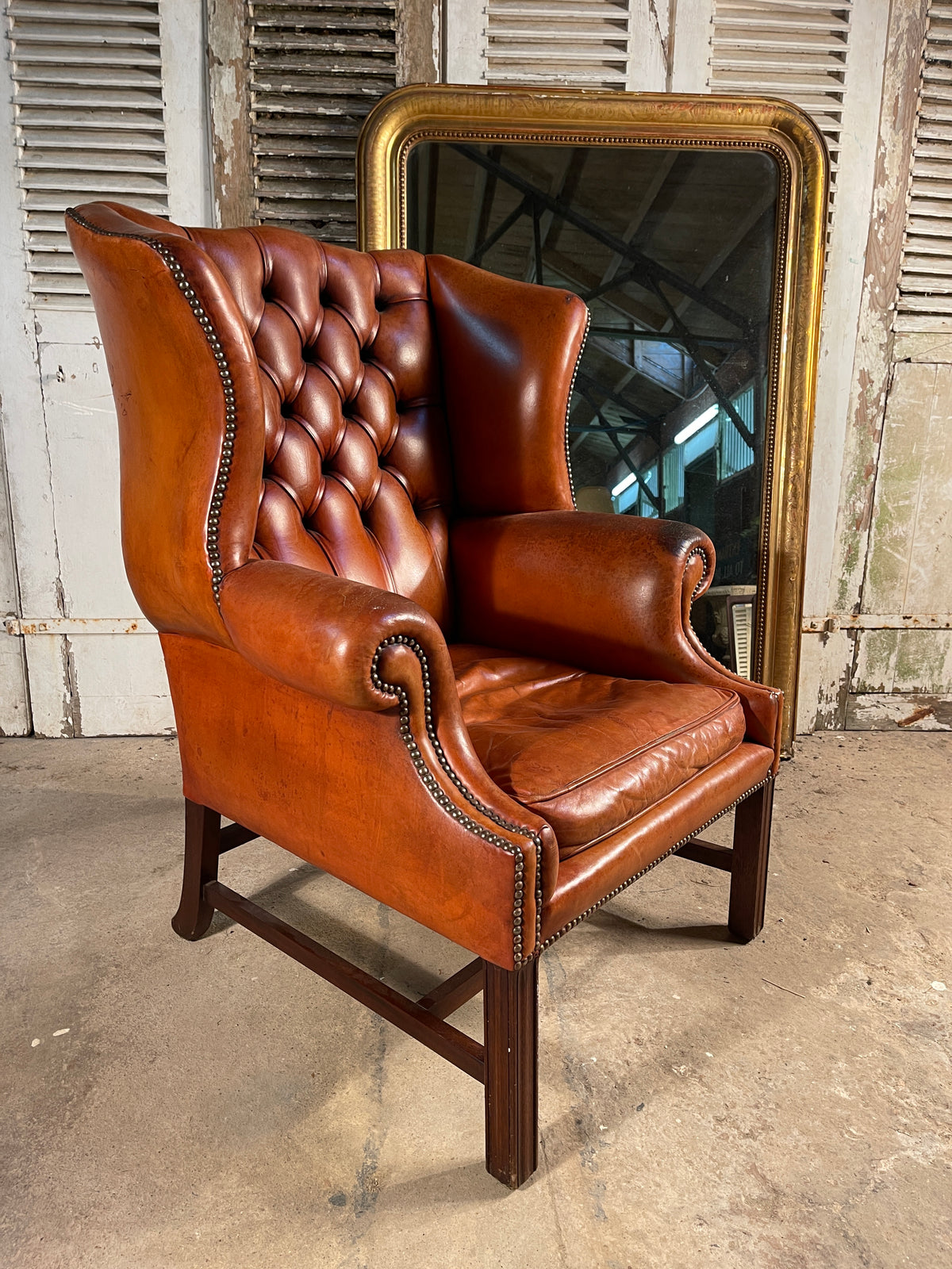 A Beautiful Antique Georgian Leather Library Fireside Armchair