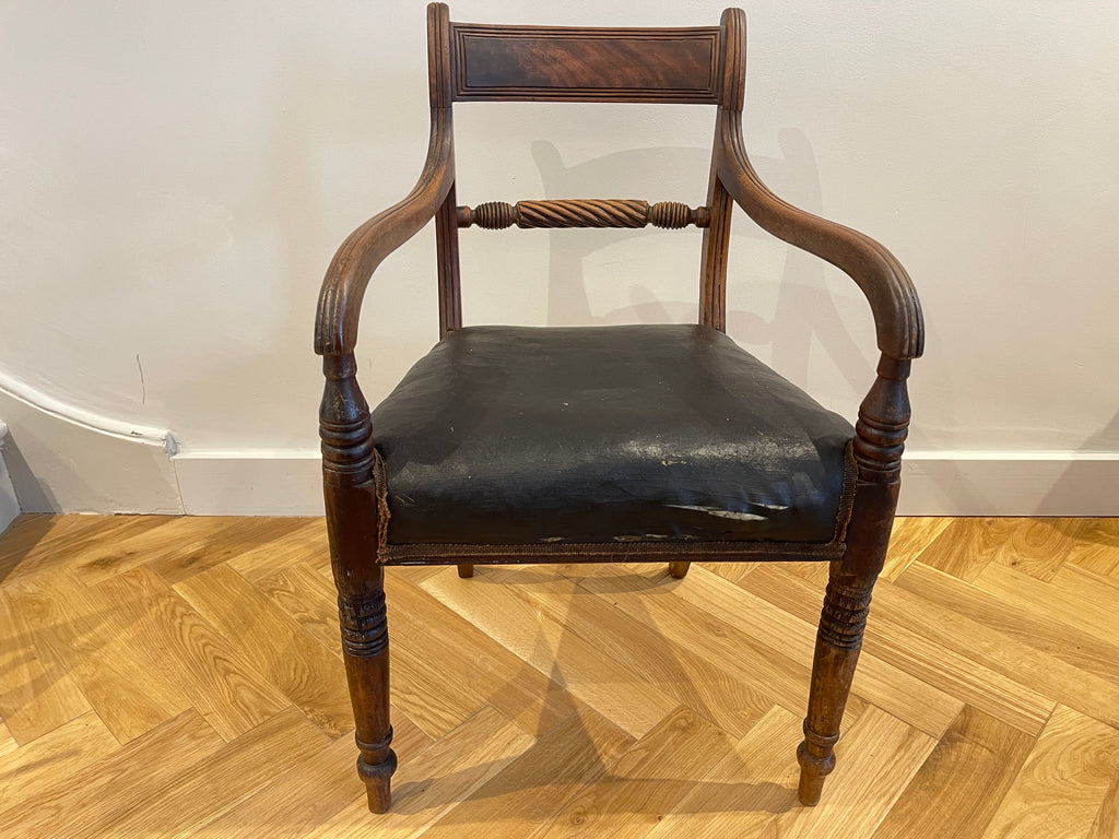 regency mahogany leather elbow chair